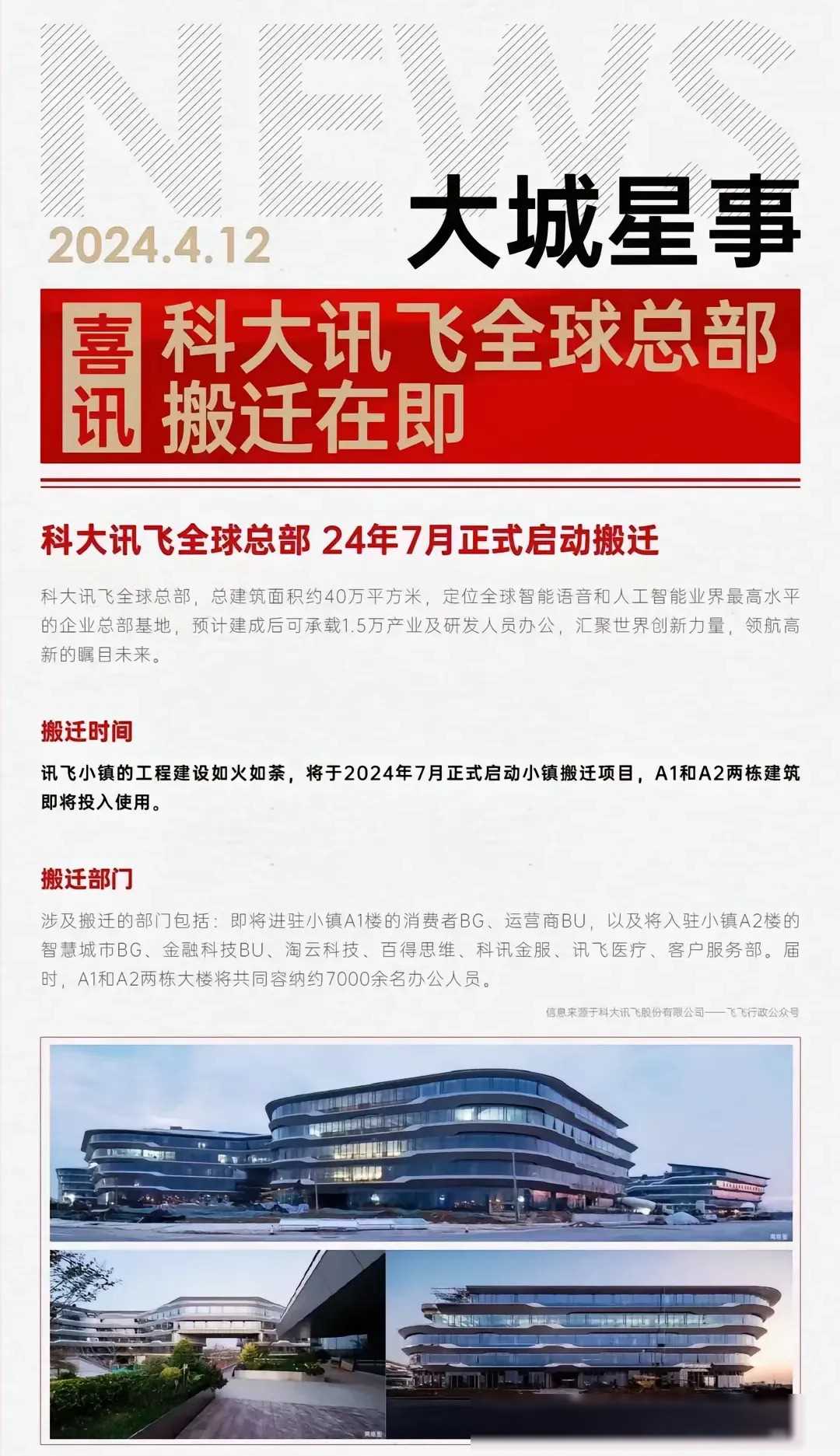 科大讯飞全球总部即将搬迁!