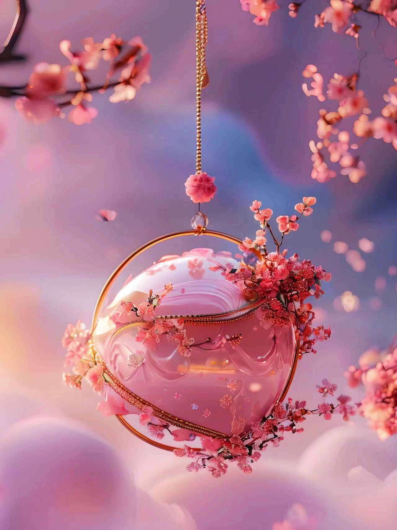 壁纸# #ai绘画# 唯美|浪漫|意境|醉美桃花,粉色星球首饰,邂逅不一样