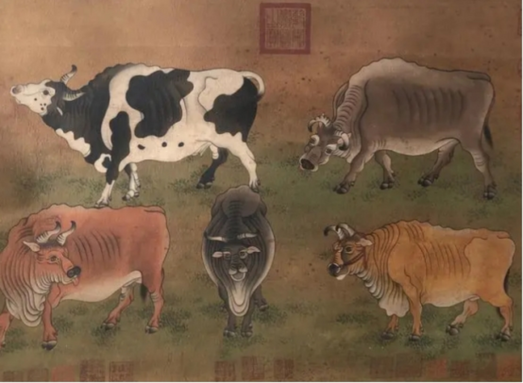 《五牛图》是唐朝韩滉的纸本中国画,以五头牛为主题展现生动姿态,富含