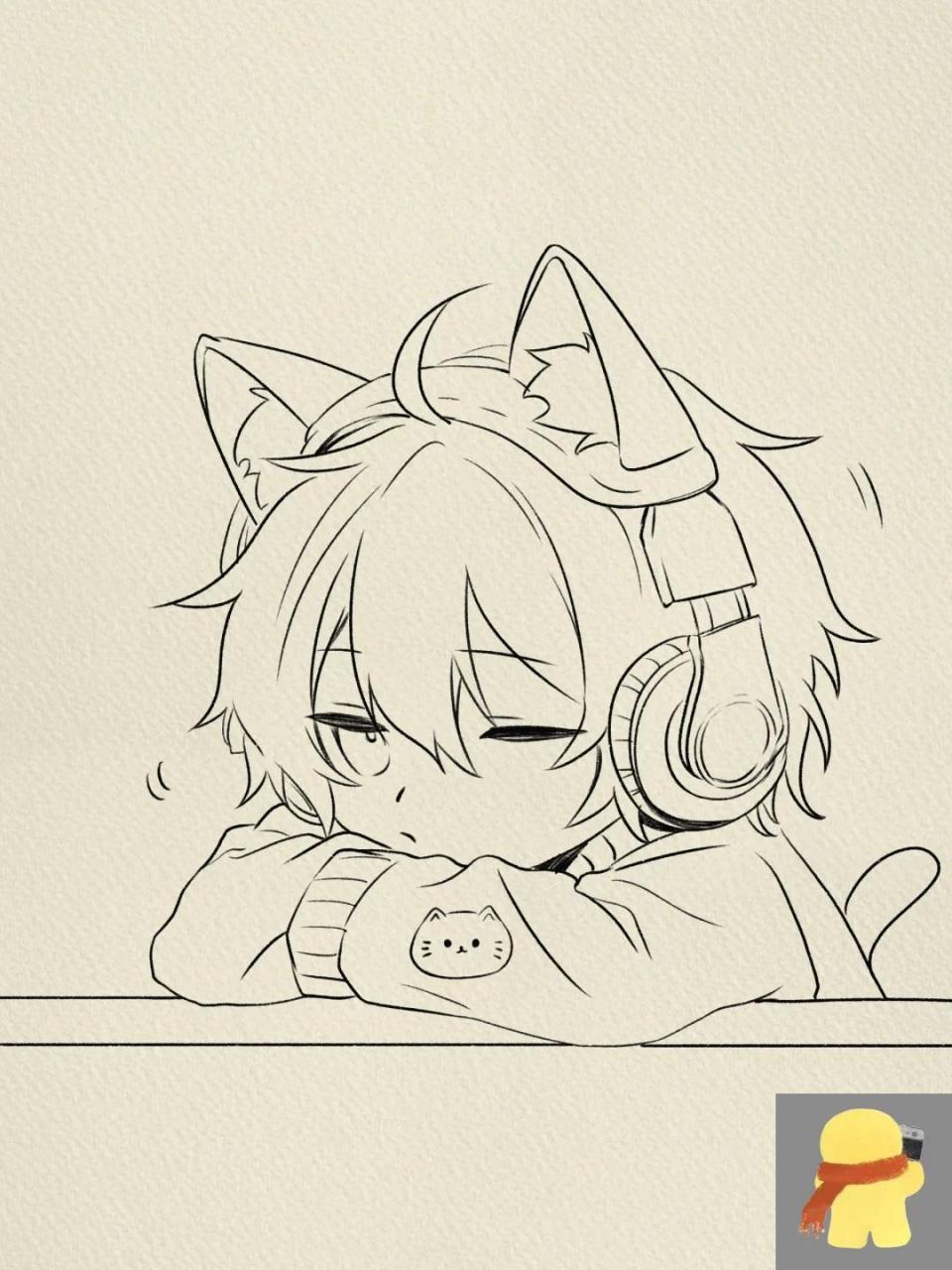简笔画过程,可爱的猫耳