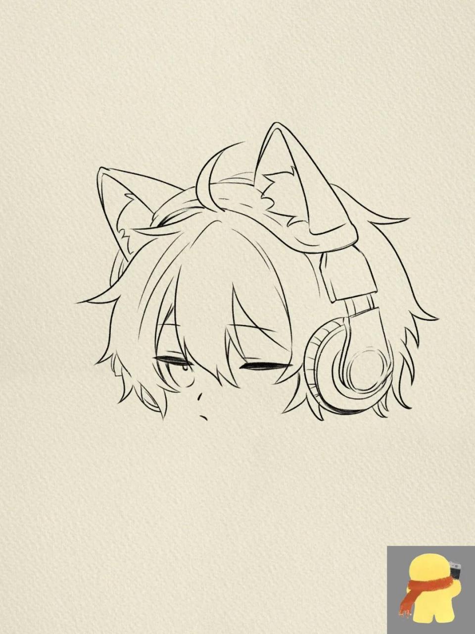 简笔画过程,可爱的猫耳