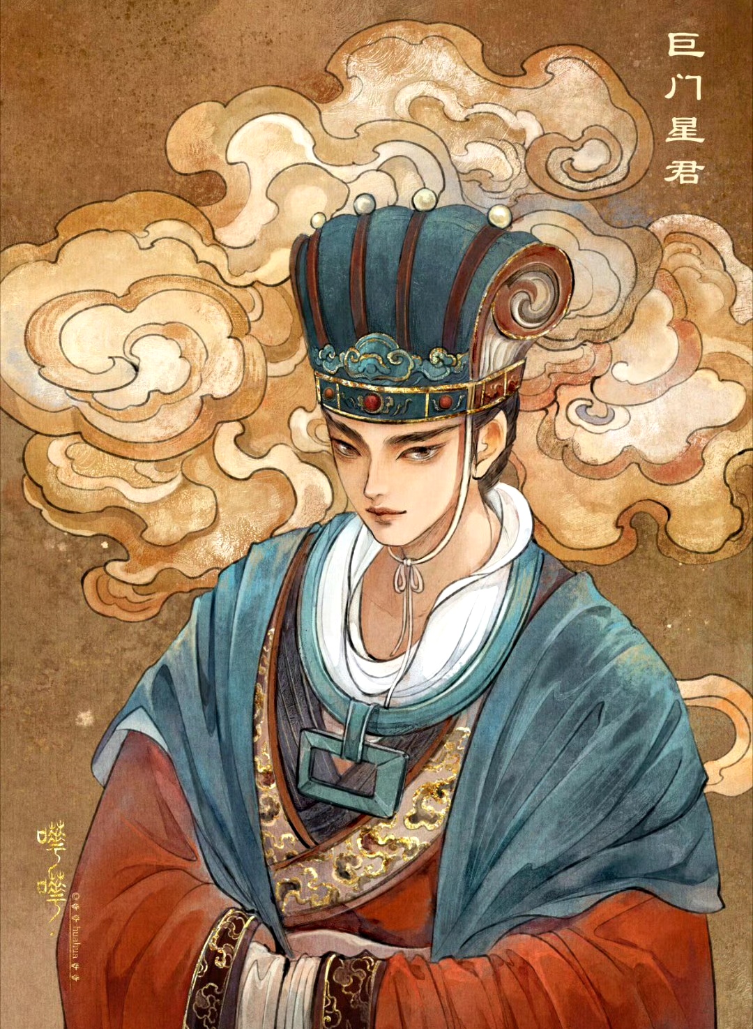 分享一组我国古代神话人物插画作品,描绘了掌管北斗七星的星君神仙