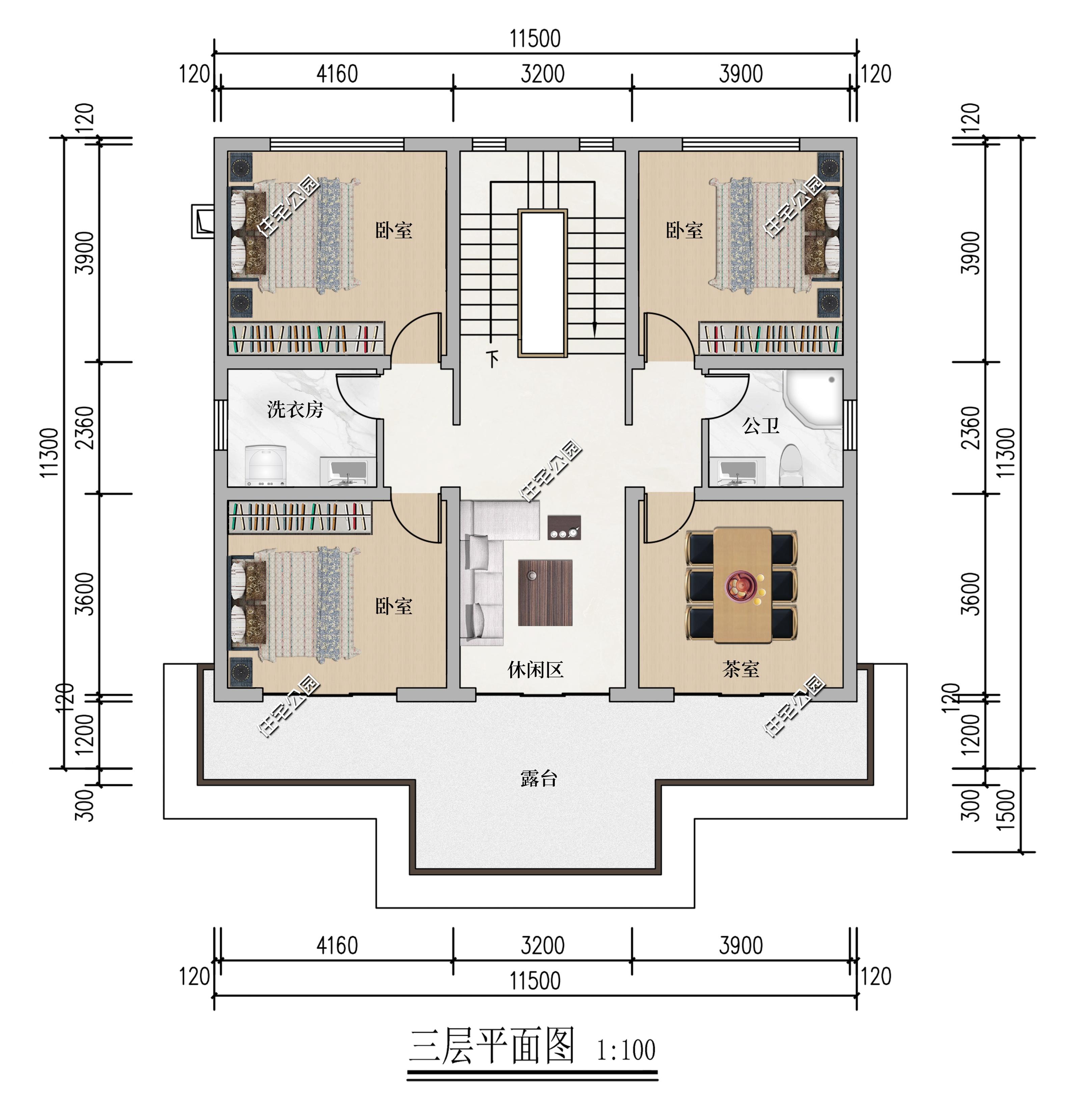 11x12米三层别墅户型图图片