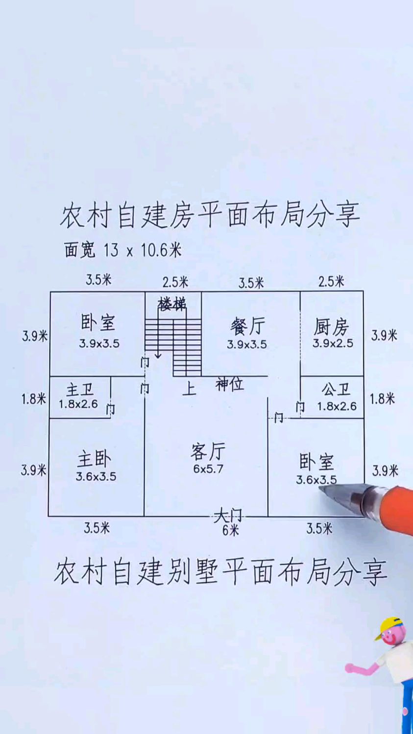 农村自建房平面户型图分享 开间13x10.6米