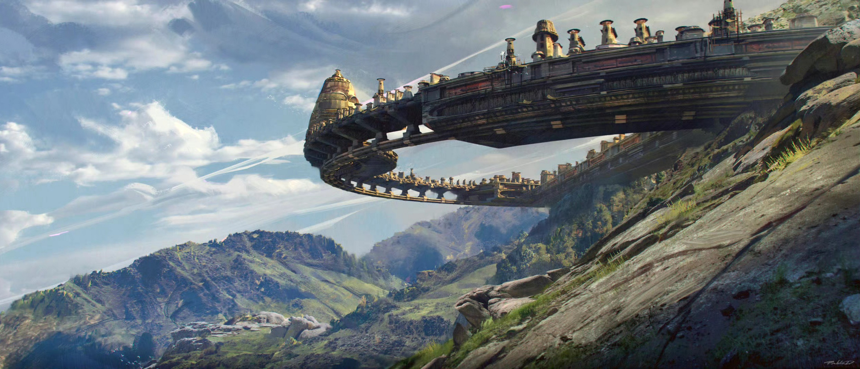 dominguez概念场景作品欣赏,用浓郁的色彩描绘了异世界中的建筑,造型