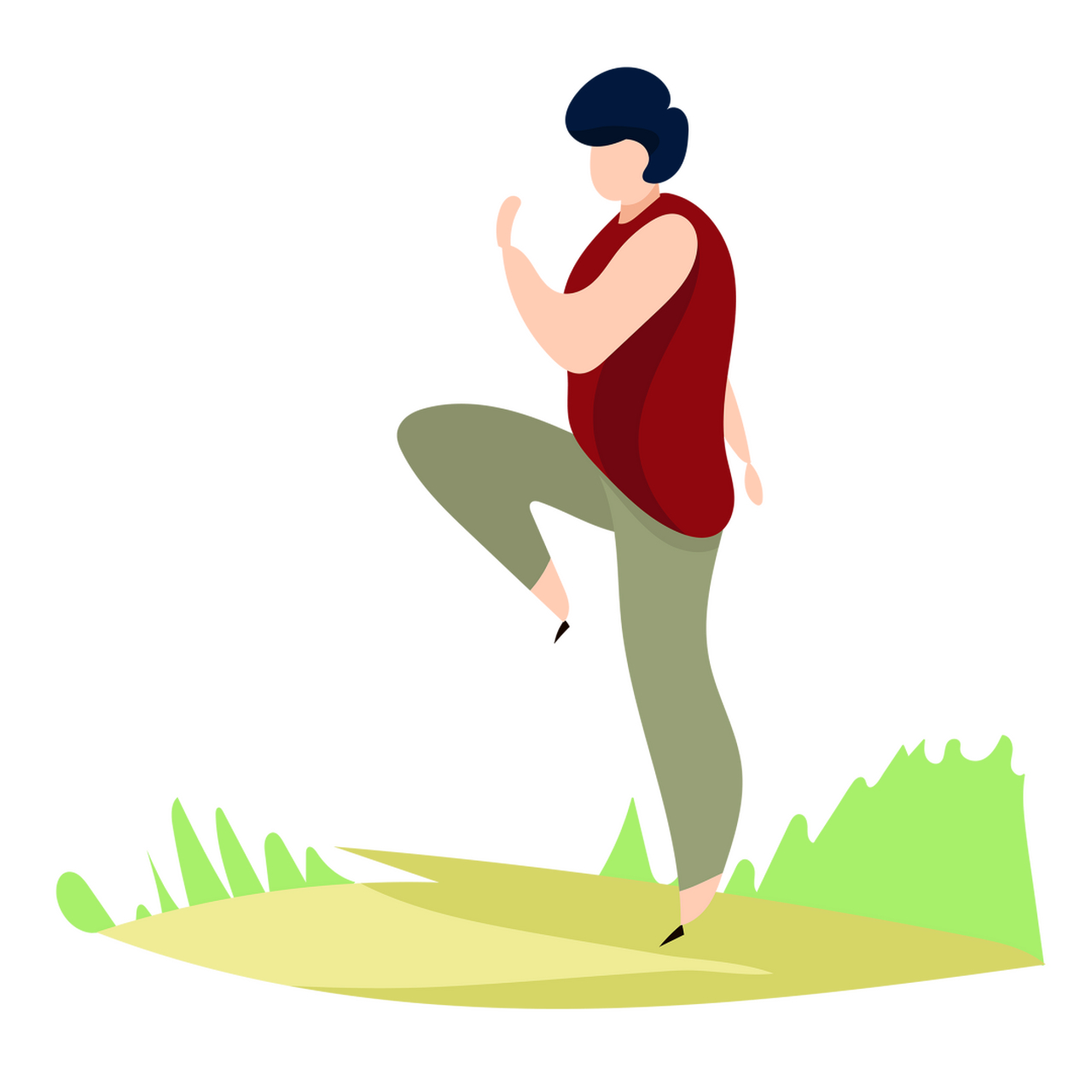 两个较为简便易行的热身运动:  1,高抬腿原地踏步走.