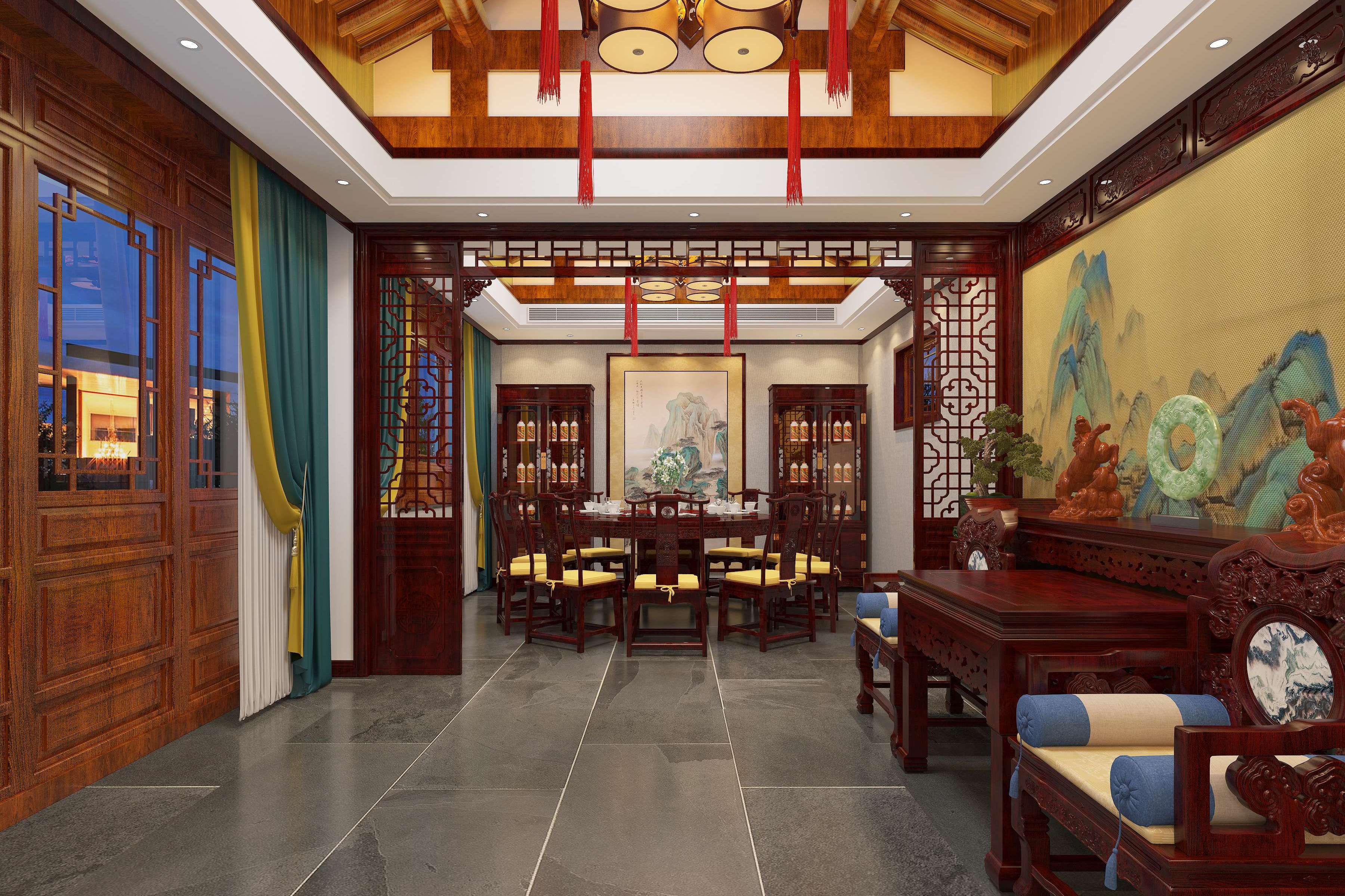 装修中国古建筑内部装修图片中式花厅中式建筑内部背景图湘绣与现代的