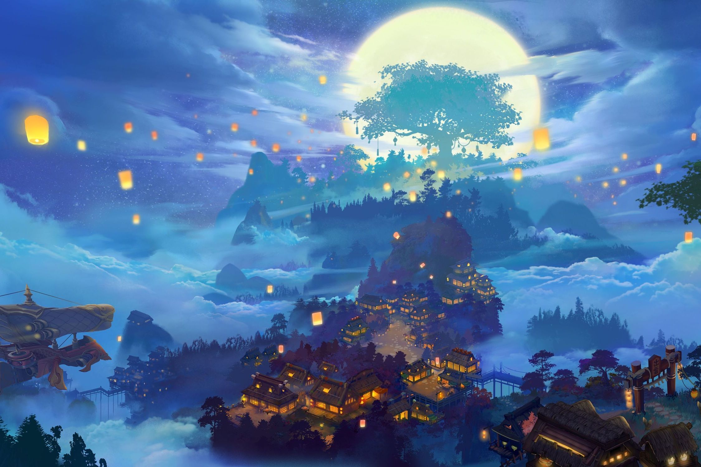 王者荣耀风景图彩云追月图片横屏神话天空中的古代楼宇电脑壁纸完美