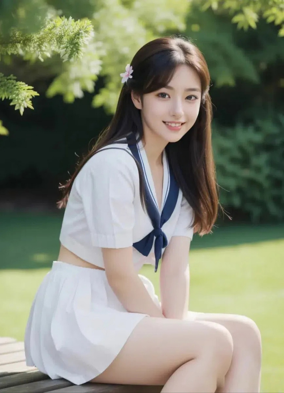 看这位身穿白色水手服的女孩,是不是勾起了你对校园时光的美好回忆?