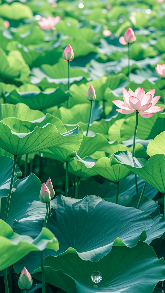 闪烁着迷荷花露水图片大全 高清有荷花有荷叶有鱼荷叶挤挤挨挨