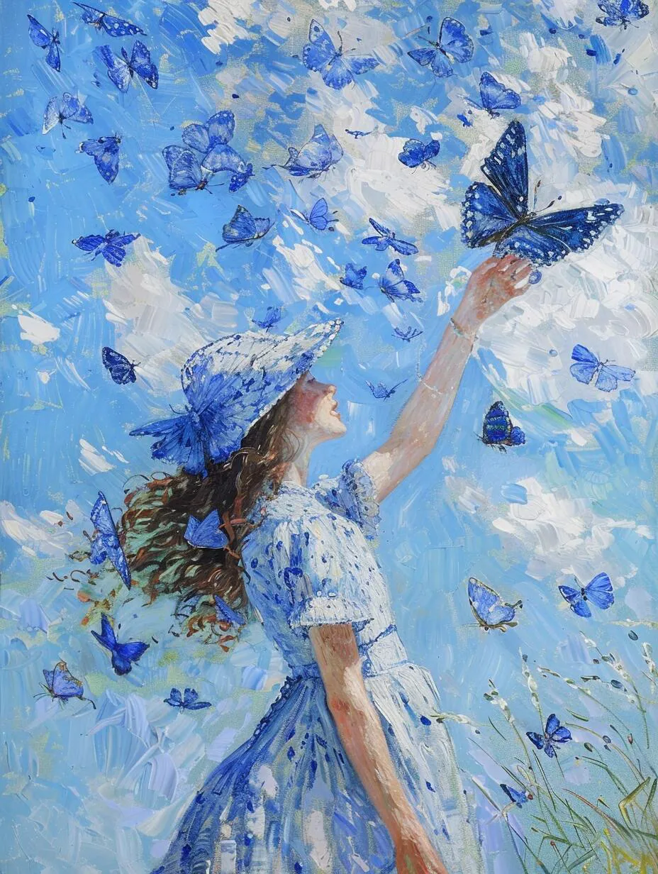 头像分享,蓝色系油画女生头像