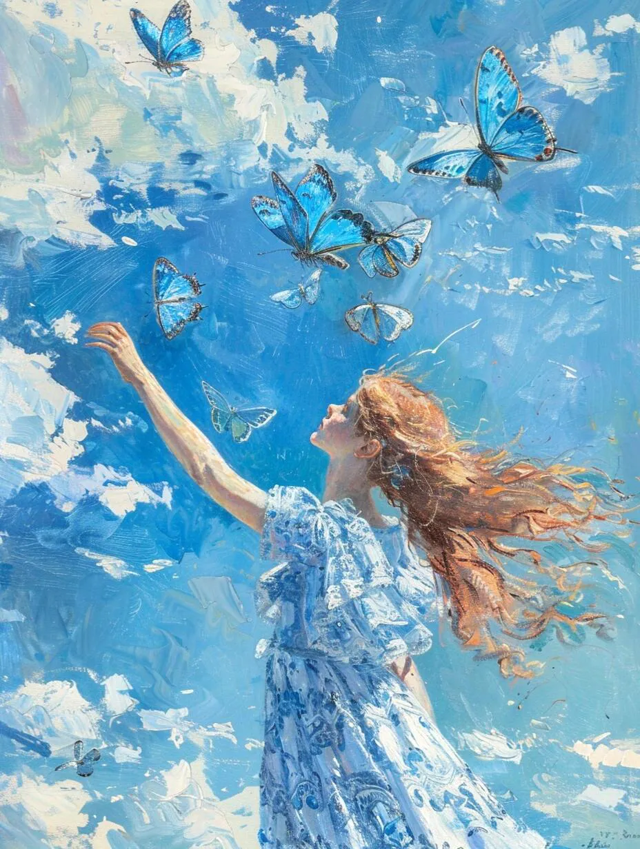 头像分享,蓝色系油画女生头像