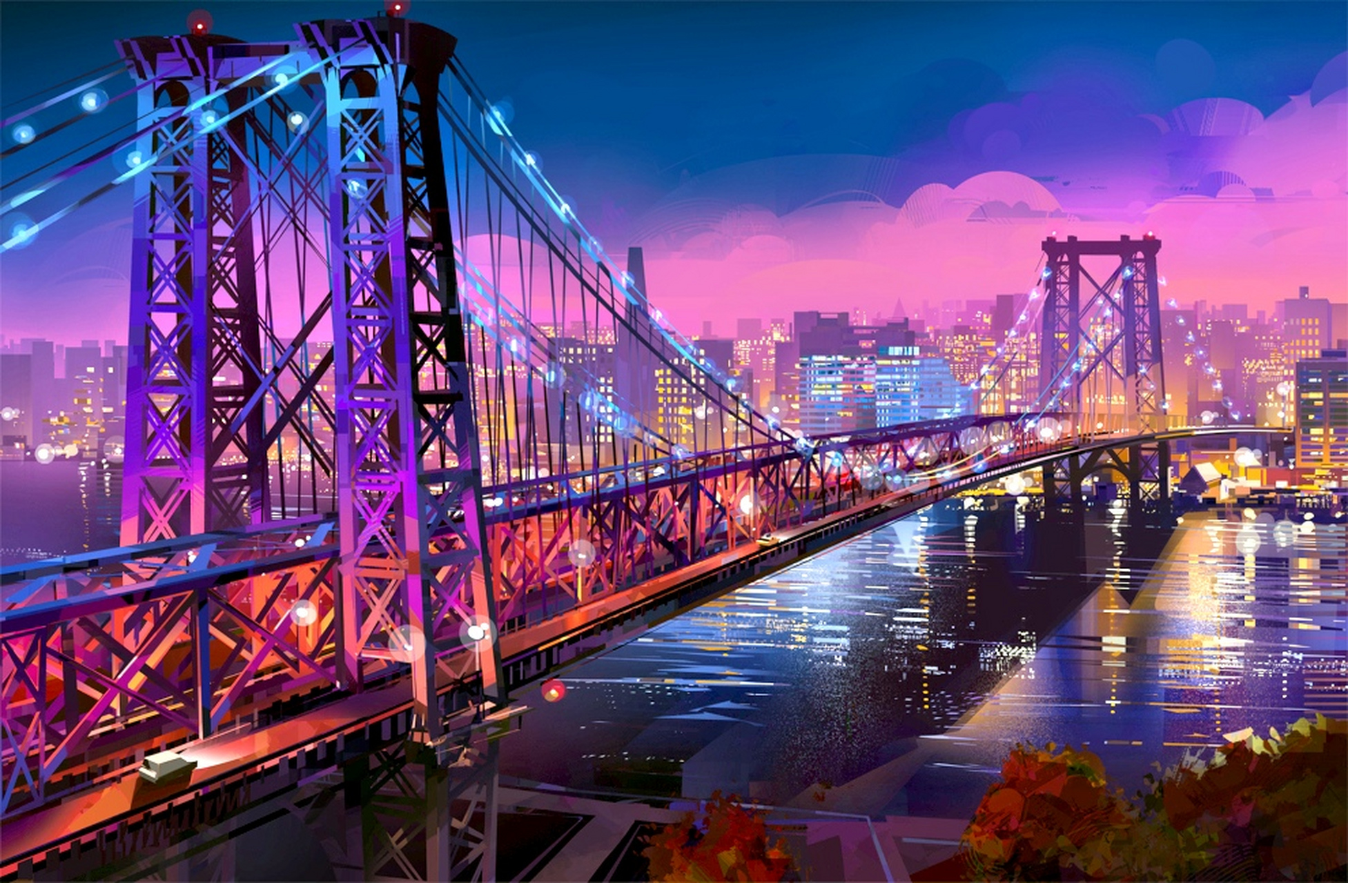 sawtyruk场景绘画作品欣赏,用绚丽的色彩描绘了斑斓的都市风景,构图