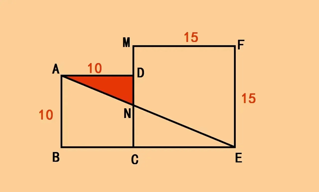 题目如图:已知两个正方形并排放置,小正方形边长是10cm,大正方形边长