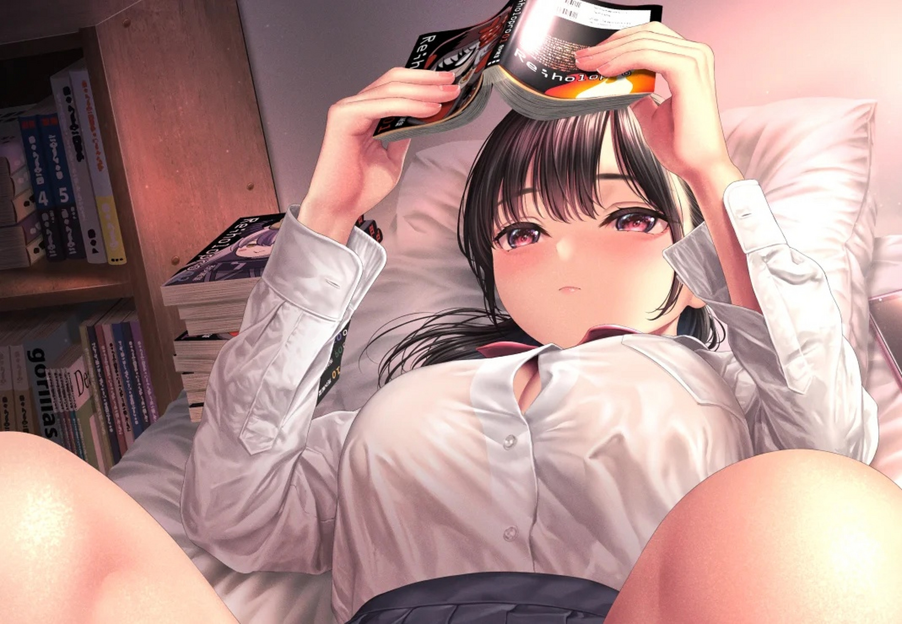 二次元# 躺在床上看小说的jk美少女[温暖]