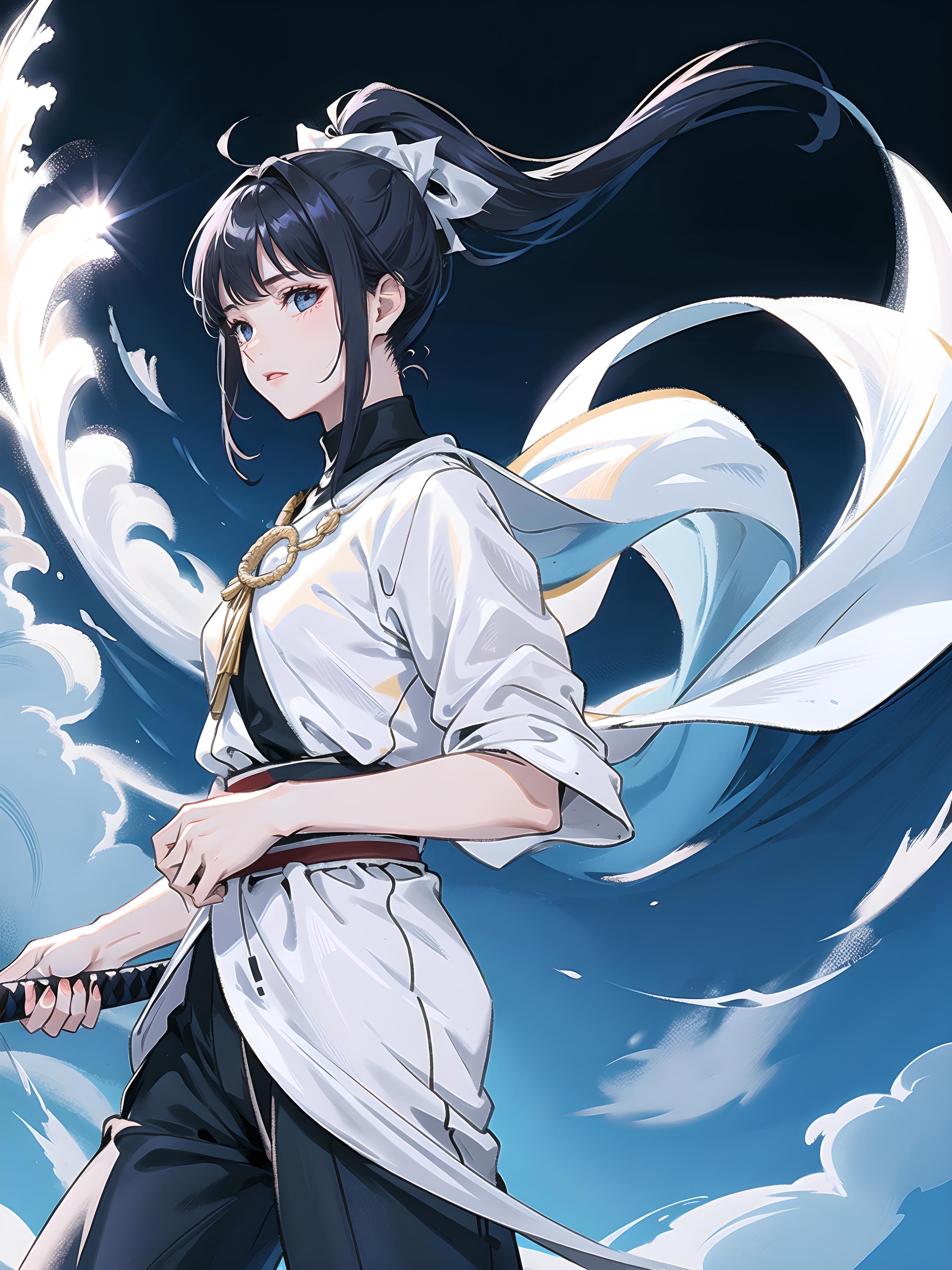 ai动漫,持剑的白衣少女,可以用来当头像喔,感觉脸部画得还是非常精致