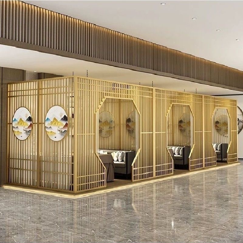 餐厅铁艺卡座隔断包厢饭店酒店茶楼包间屏风火锅烧烤店月洞门