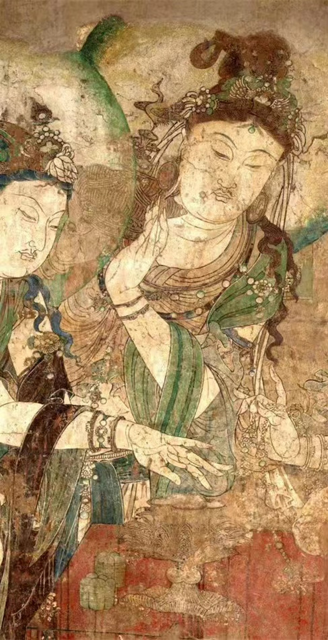 周末图卷——河南温县慈胜寺五代壁画《菩萨焚香图》  十世纪,五代