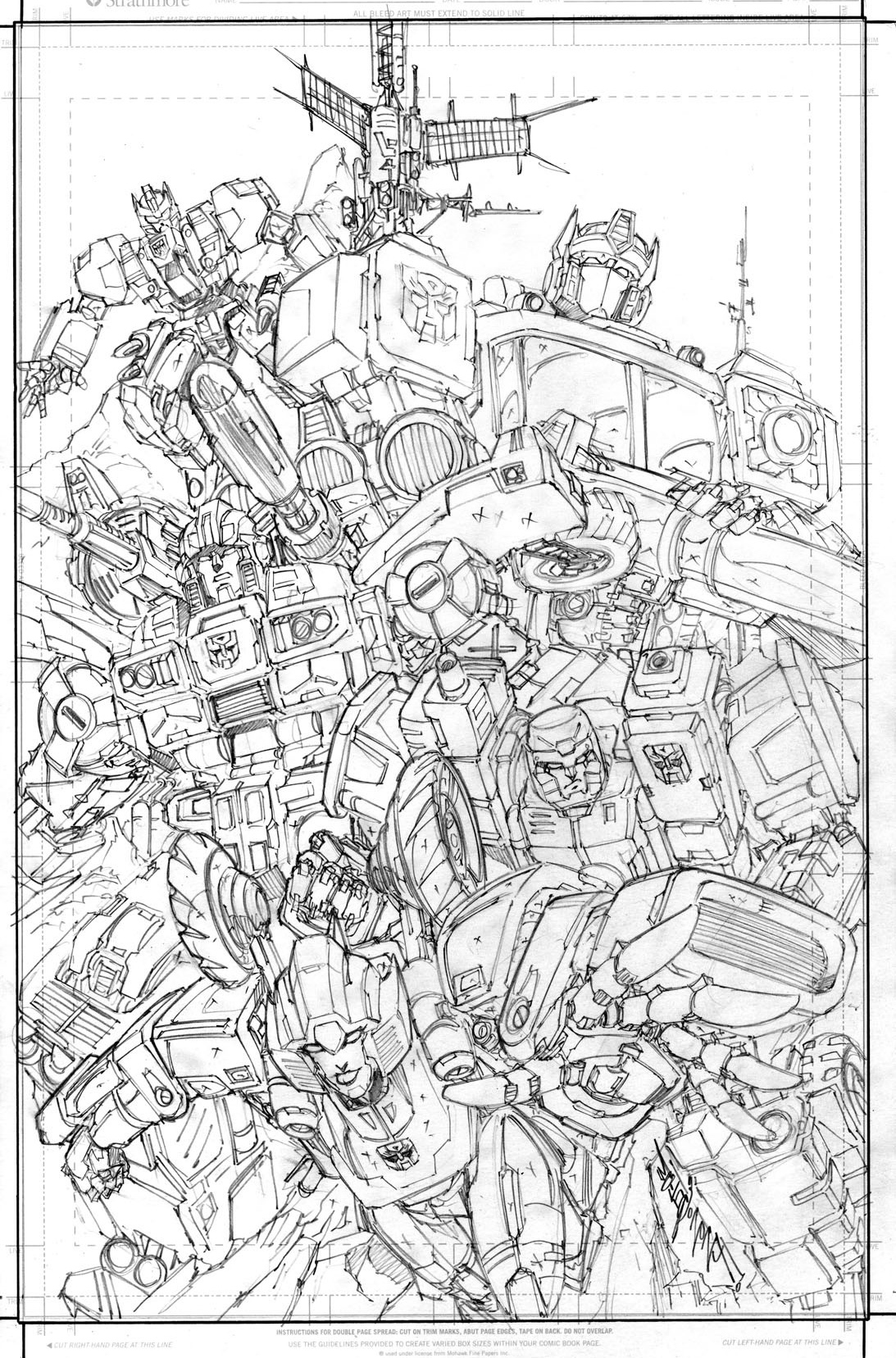 idw画师 alex milne近期更新的变形金刚作品线稿,用复杂的线条勾画出