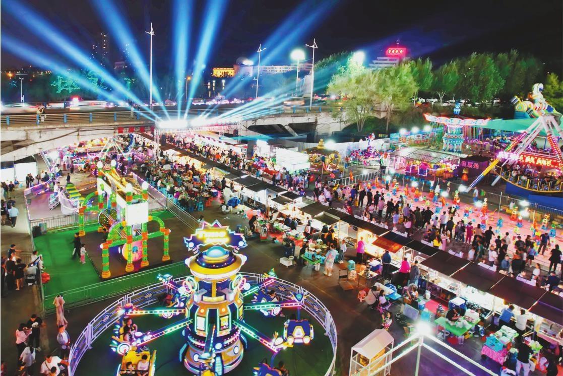 广场夜市雷体大夜市夜经济夜间灯光秀体育夜市夜市经济濮阳体育场夜市