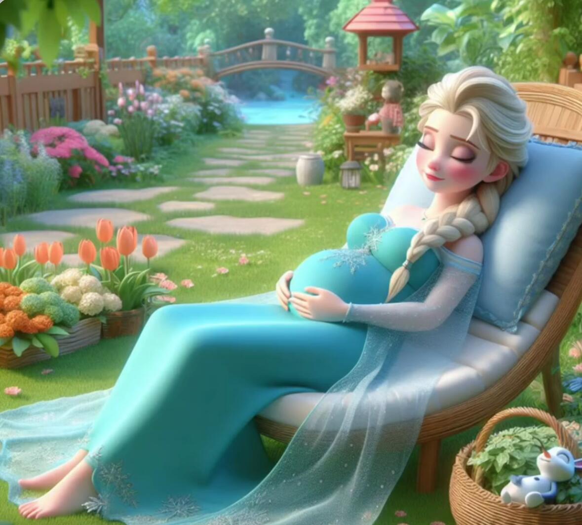 [鼓掌]ai妙笔生花,绘出孕期的艾莎公主,优雅依然.