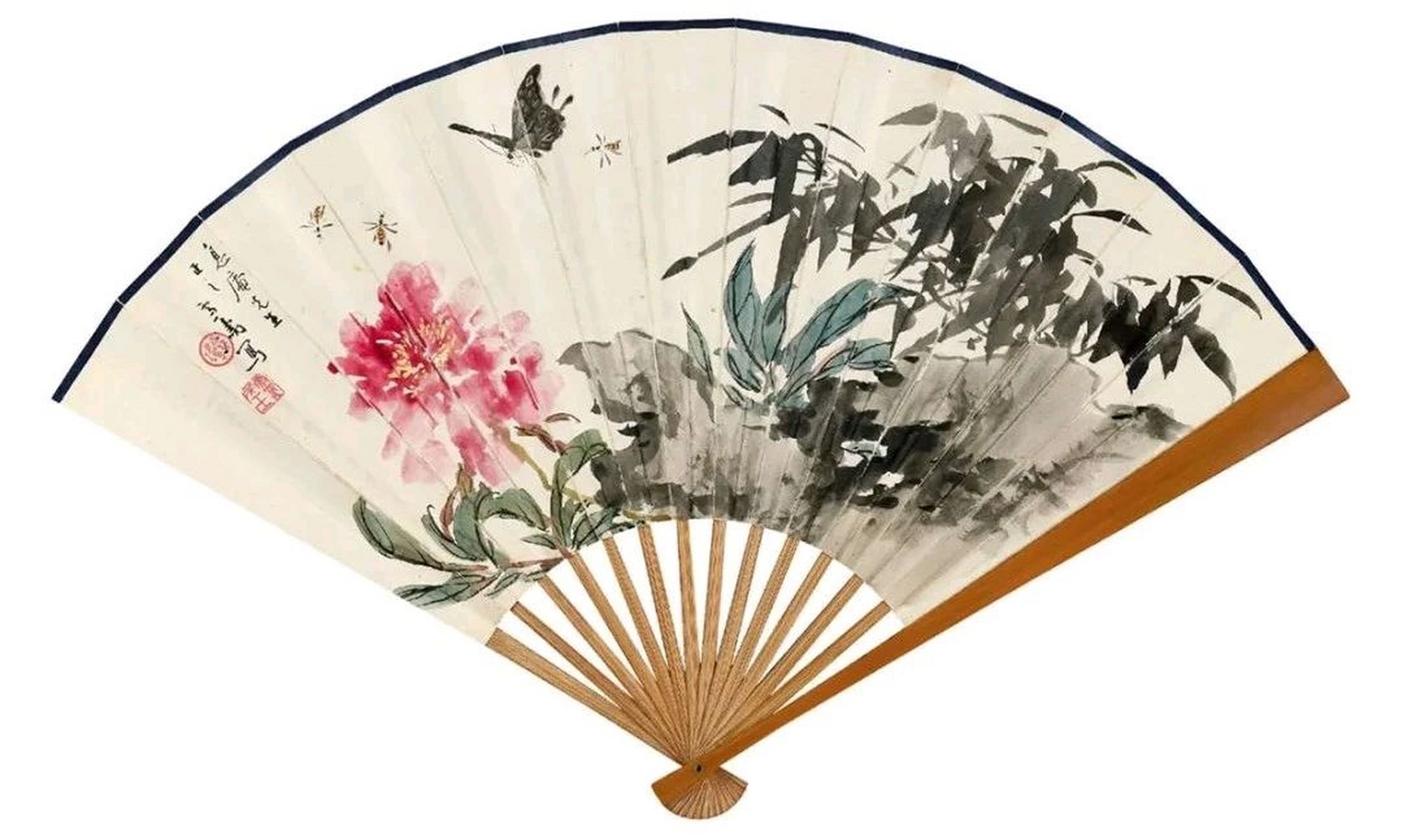 王雪涛小写意花鸟扇面,罕见!清气袭人,绝妙!