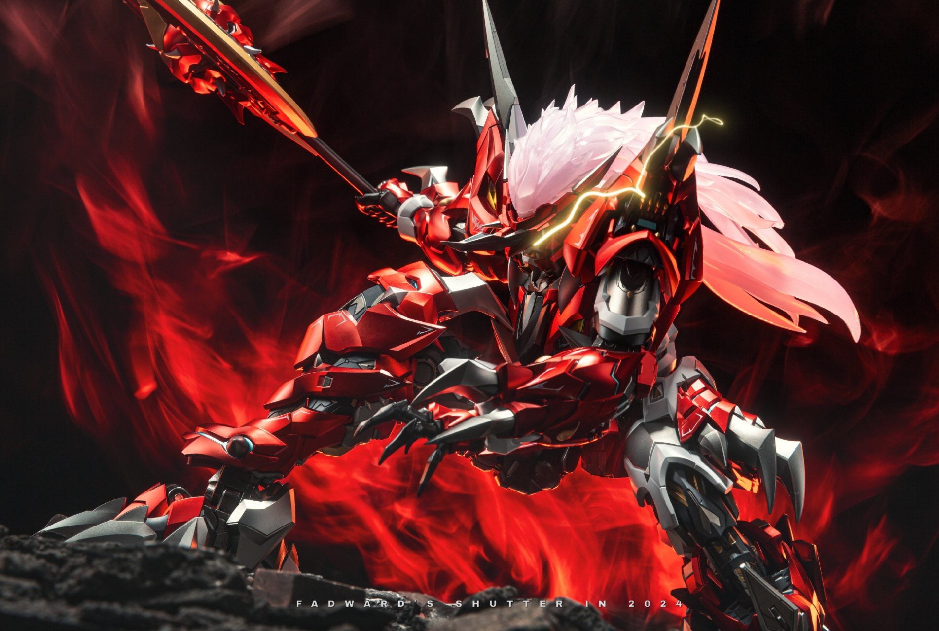 模型欣赏: moscow 空呪罗机甲,采用了造型尖锐的红色外甲,配属多种