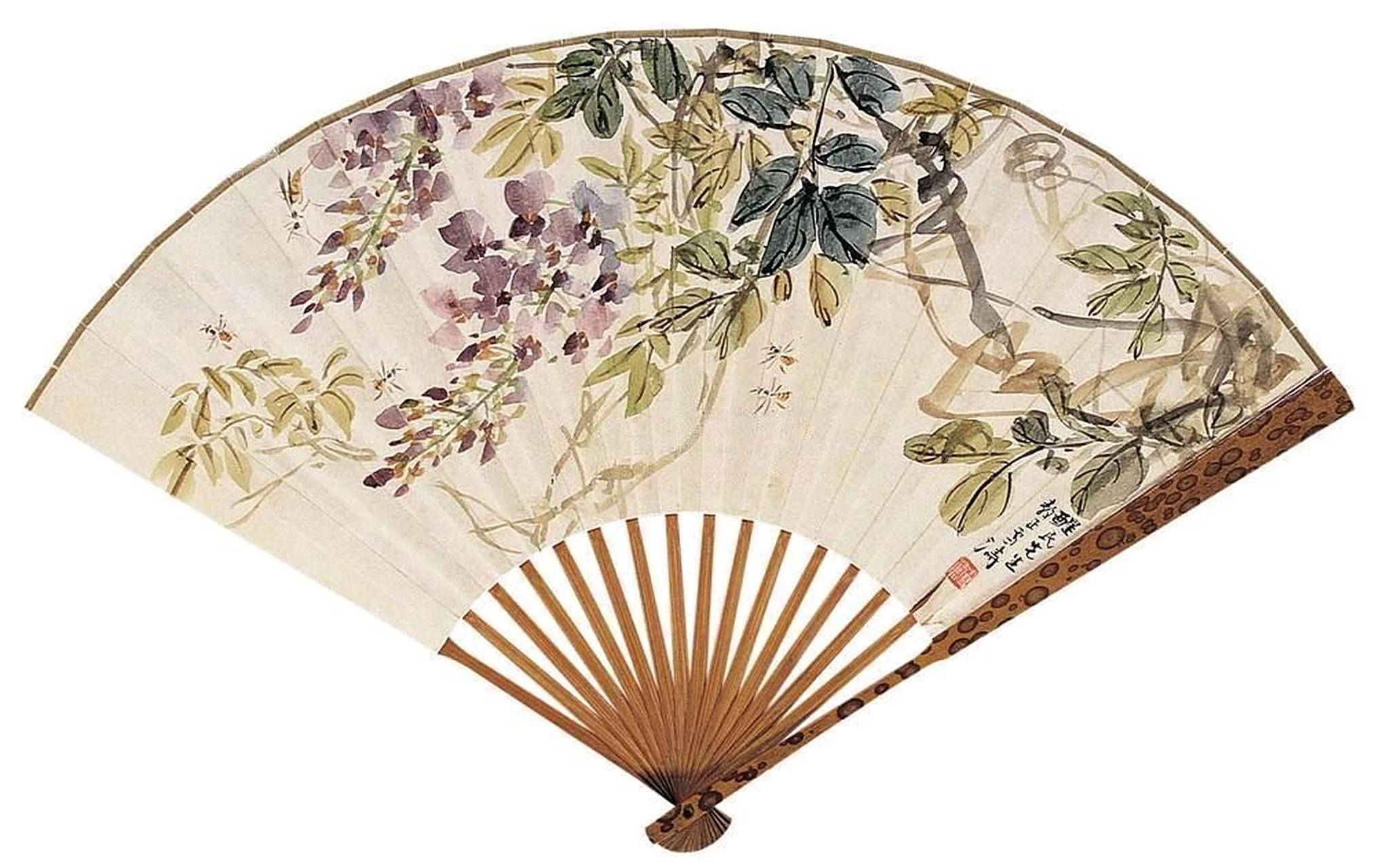 王雪涛小写意花鸟扇面,罕见!清气袭人,绝妙!