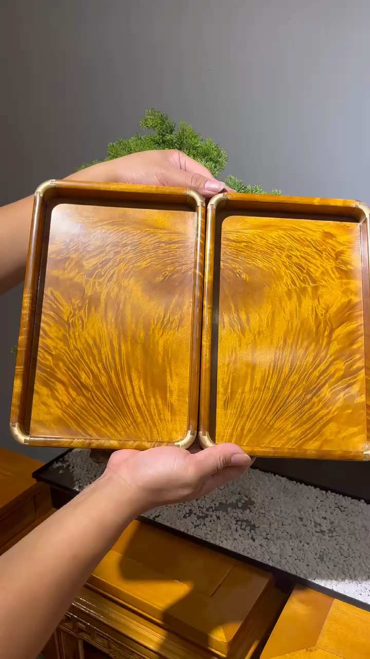 金丝楠小叶桢楠托盘 文成盘一木对开 天使之翼纹理 值得收藏 29/19/3