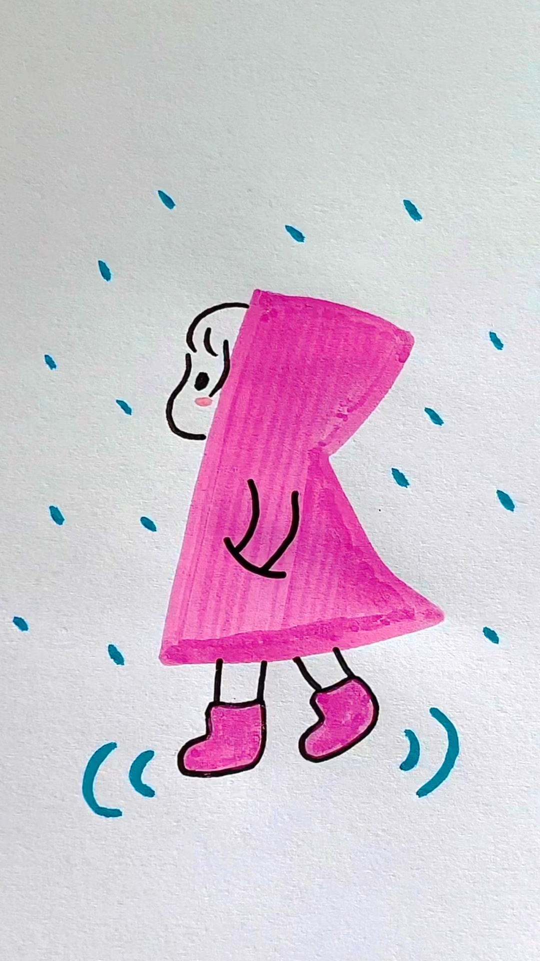 字母k画雨中的小女孩