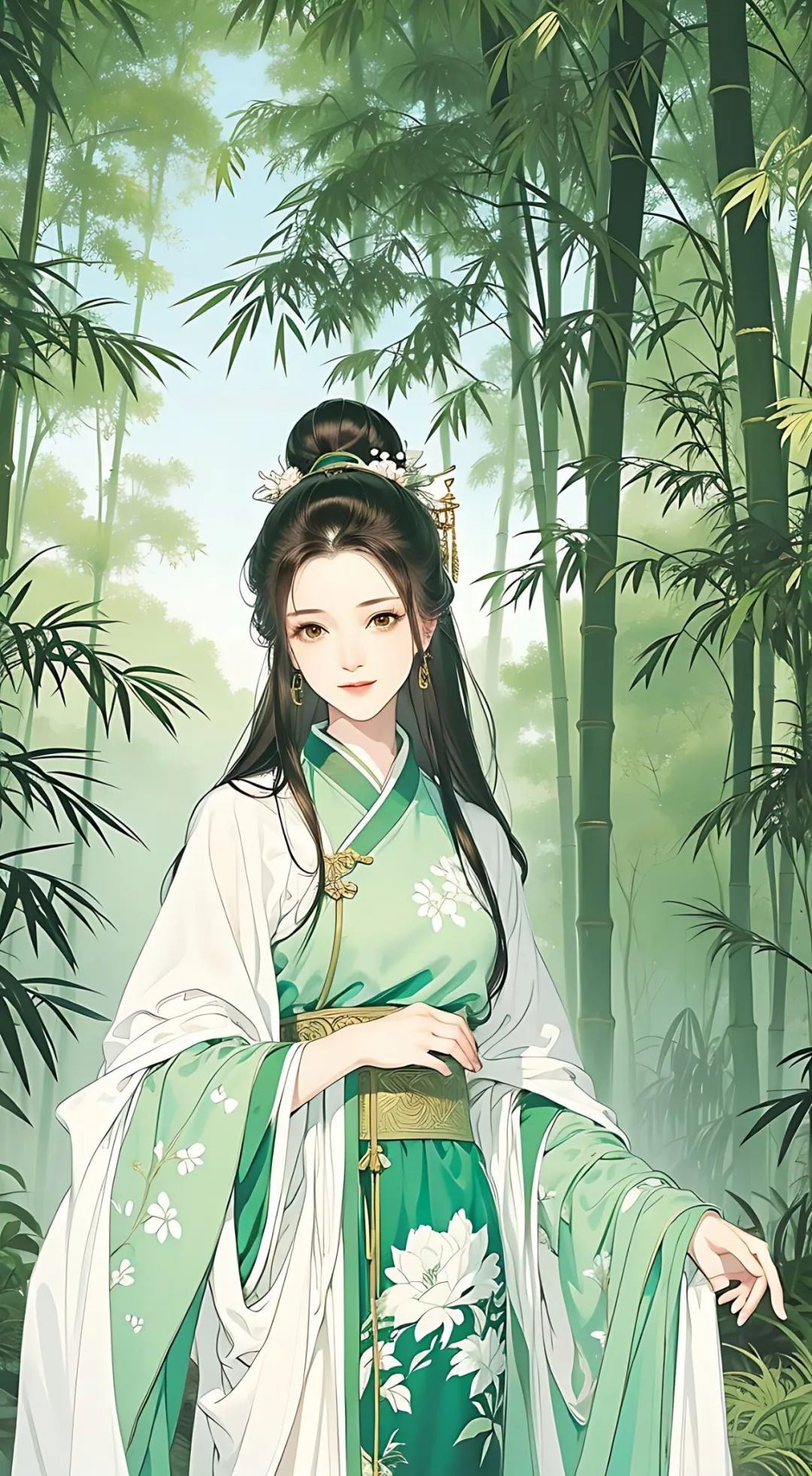 ai系古风竹林美人壁纸
