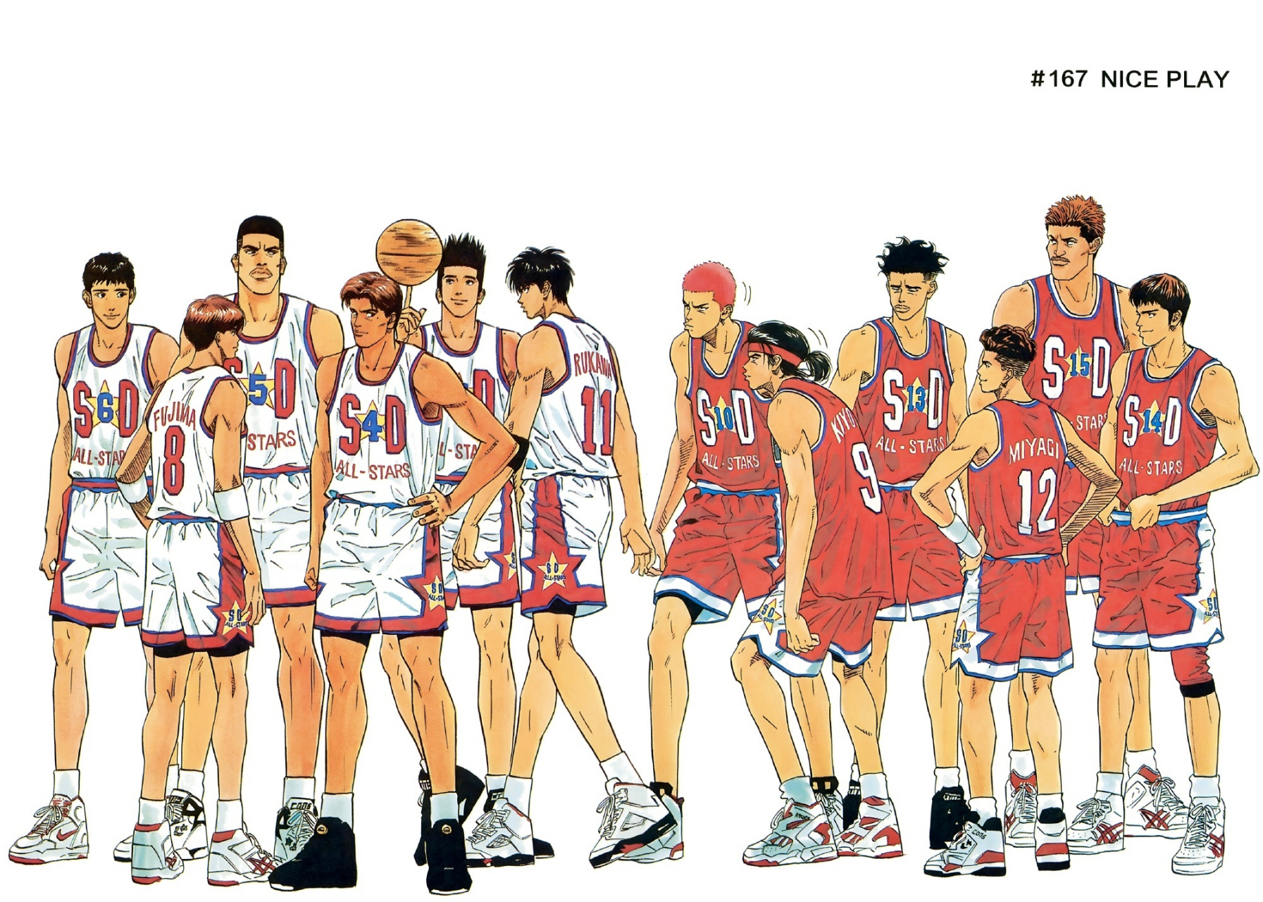 分享一组《灌篮高手》漫画彩页插画作品,在黑白线稿的基础上增添色彩