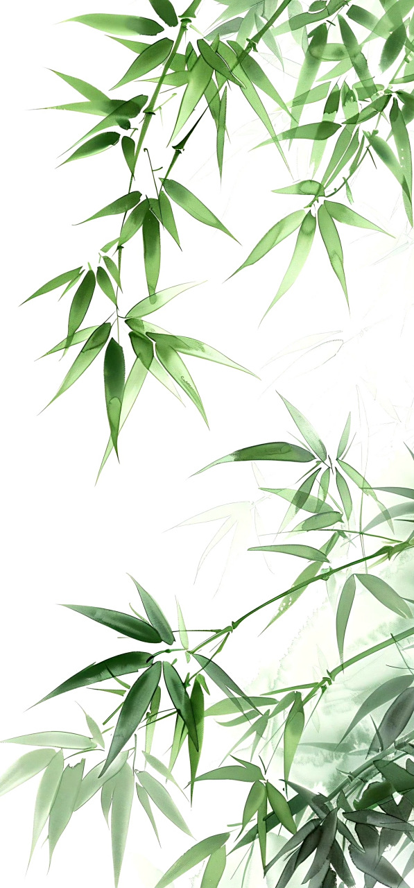 分享一组竹叶绘画作品,用青翠的绿色与工整的笔法描绘出郁郁葱葱的