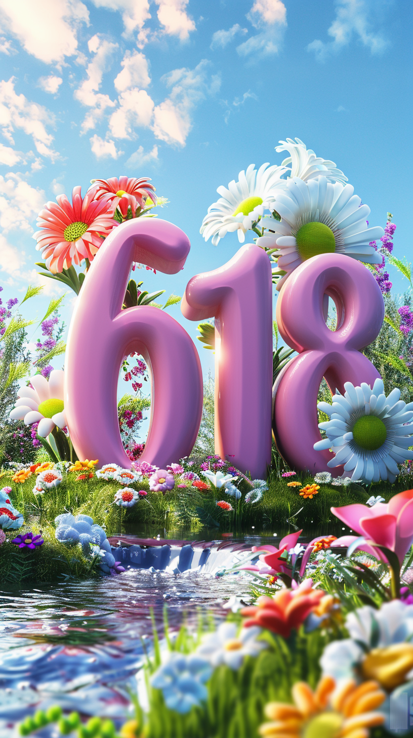立体数字设计梦幻花图片高清数字构成设计618背景2025年618生日快乐