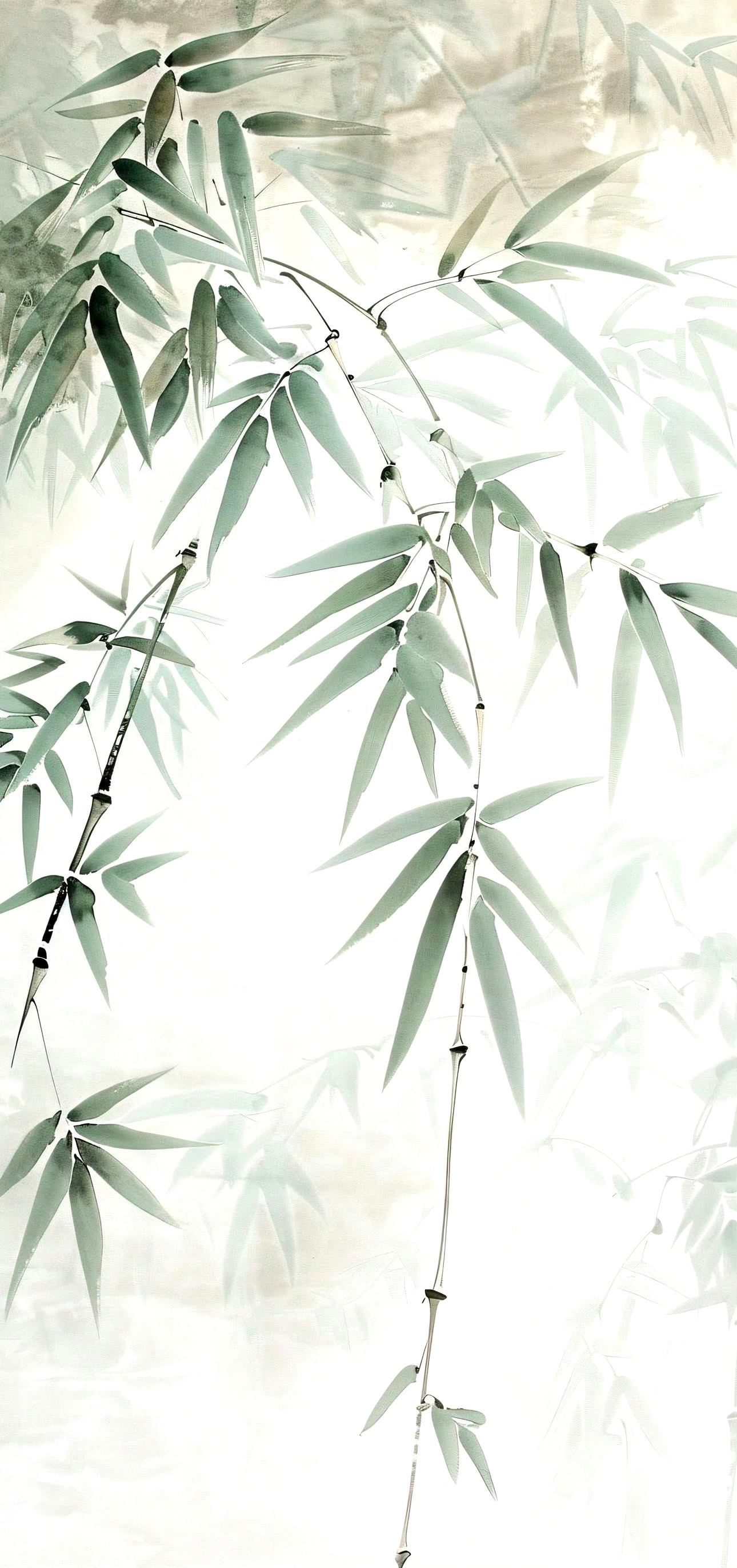 分享一组竹叶绘画作品,用青翠的绿色与工整的笔法描绘