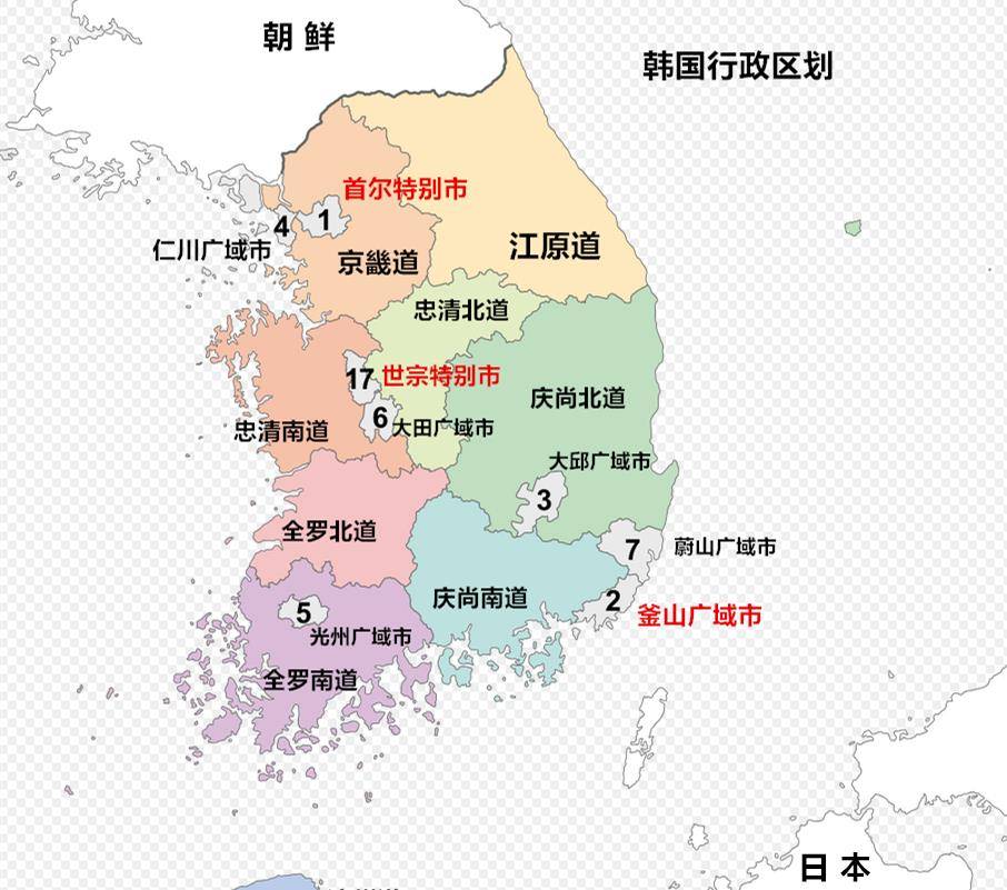 韩国区域划分图片