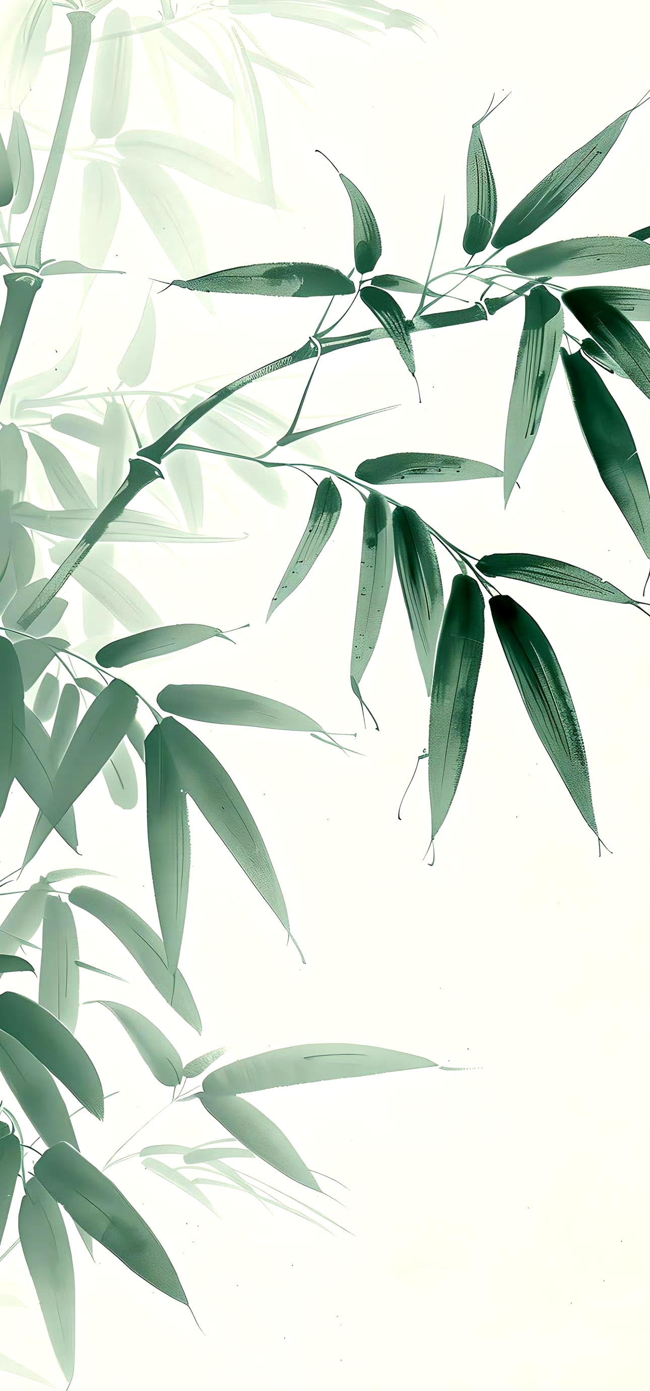 分享一组竹叶绘画作品,用青翠的绿色与工整的笔法描绘