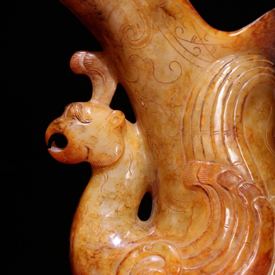 古玉老玉高古玉凤鸟角杯