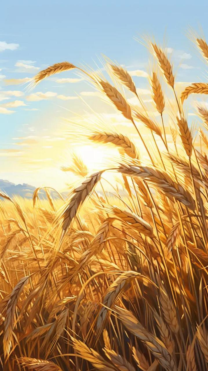 麦田丰收宛如金色的海洋  金色麦田翻滚着波浪,收割机轰鸣收获着果实