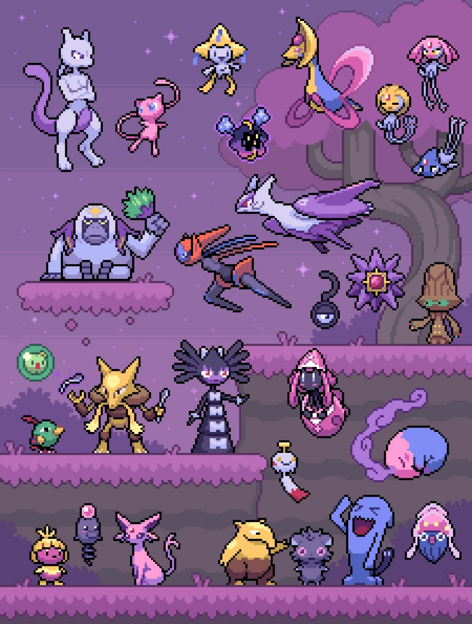 画师dragumagu精灵宝可梦同人插画欣赏,用像素的风格描绘了各种精灵