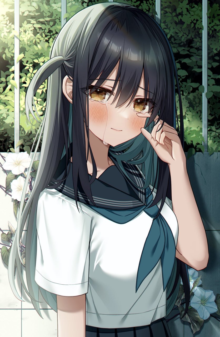 二次元# 落泪的水手服少女,真惹人怜爱啊[舔屏] twi:黒なまこ