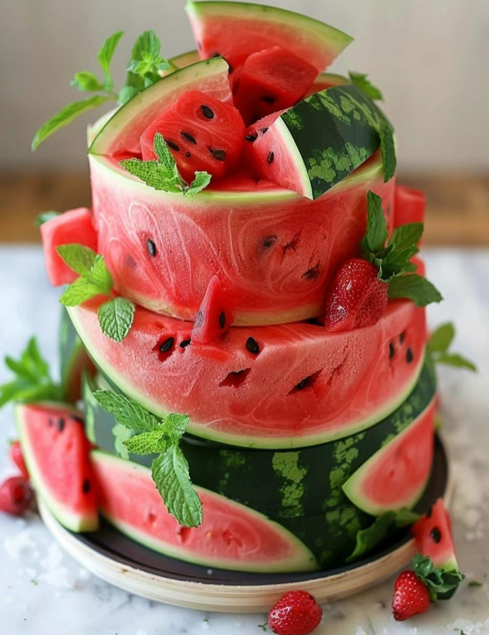 生活休闲万花筒#  西瓜创意摆盘,可以参考一下.