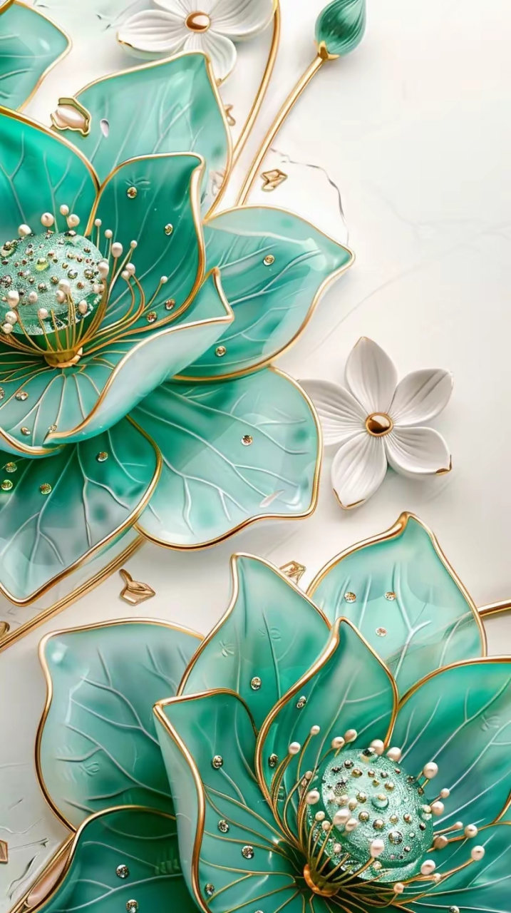 壁纸分享～镶着金边的青色莲花,富贵吉祥