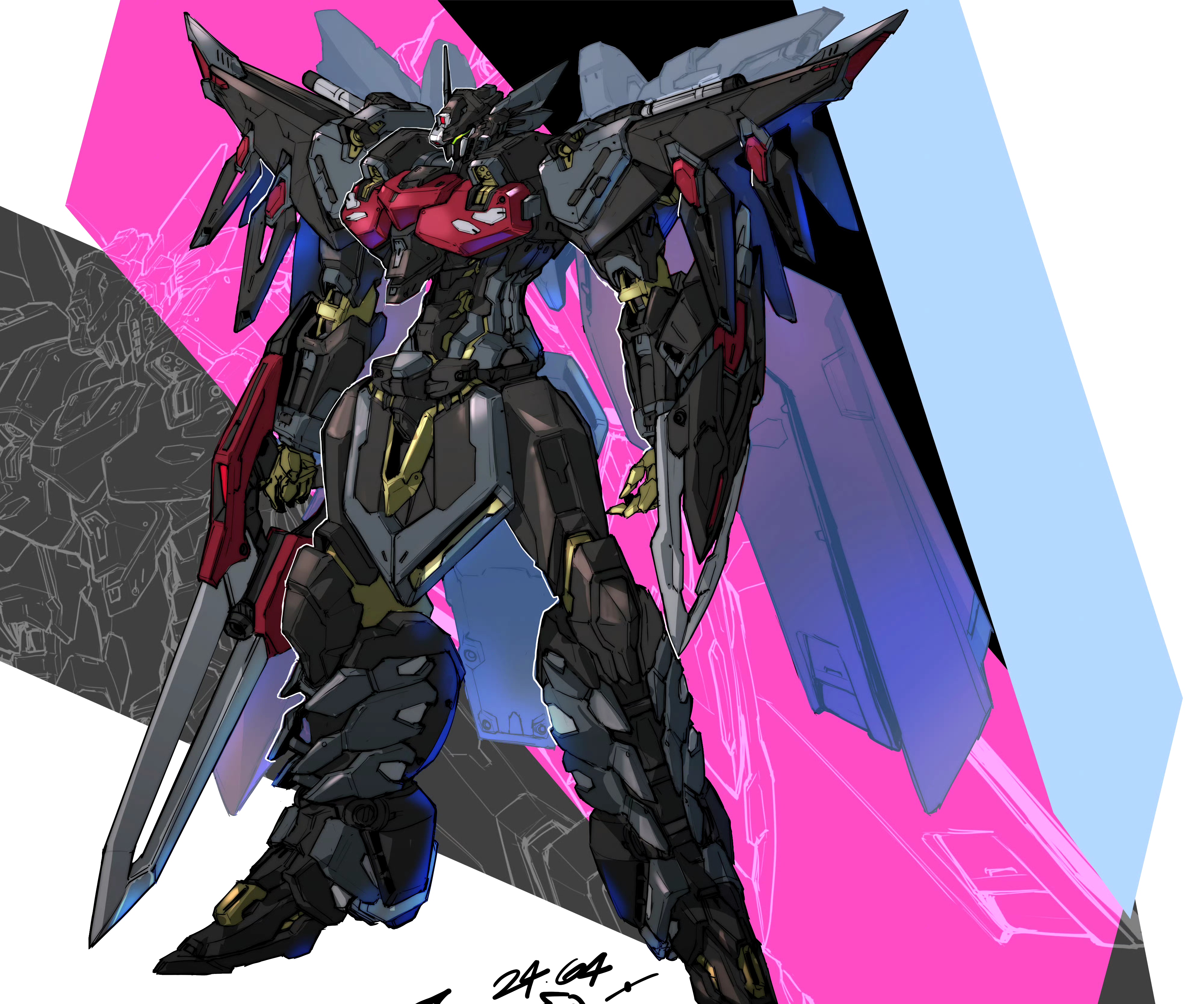 分享一组动漫机甲插画作品,用华丽的风格再现了经典作品中的机体形象