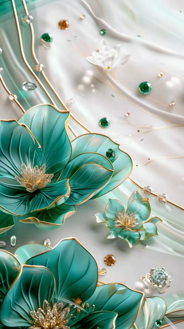 壁纸分享～镶着金边的青色莲花,富贵吉祥