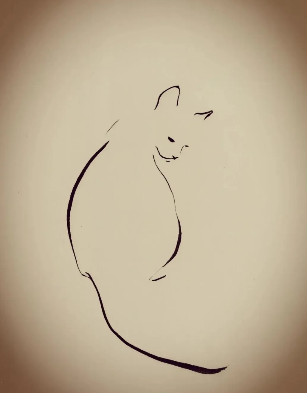 这是网友汪汪用毛笔在宣纸上勾勒的一组小猫咪,虽然简简单单,却罚常