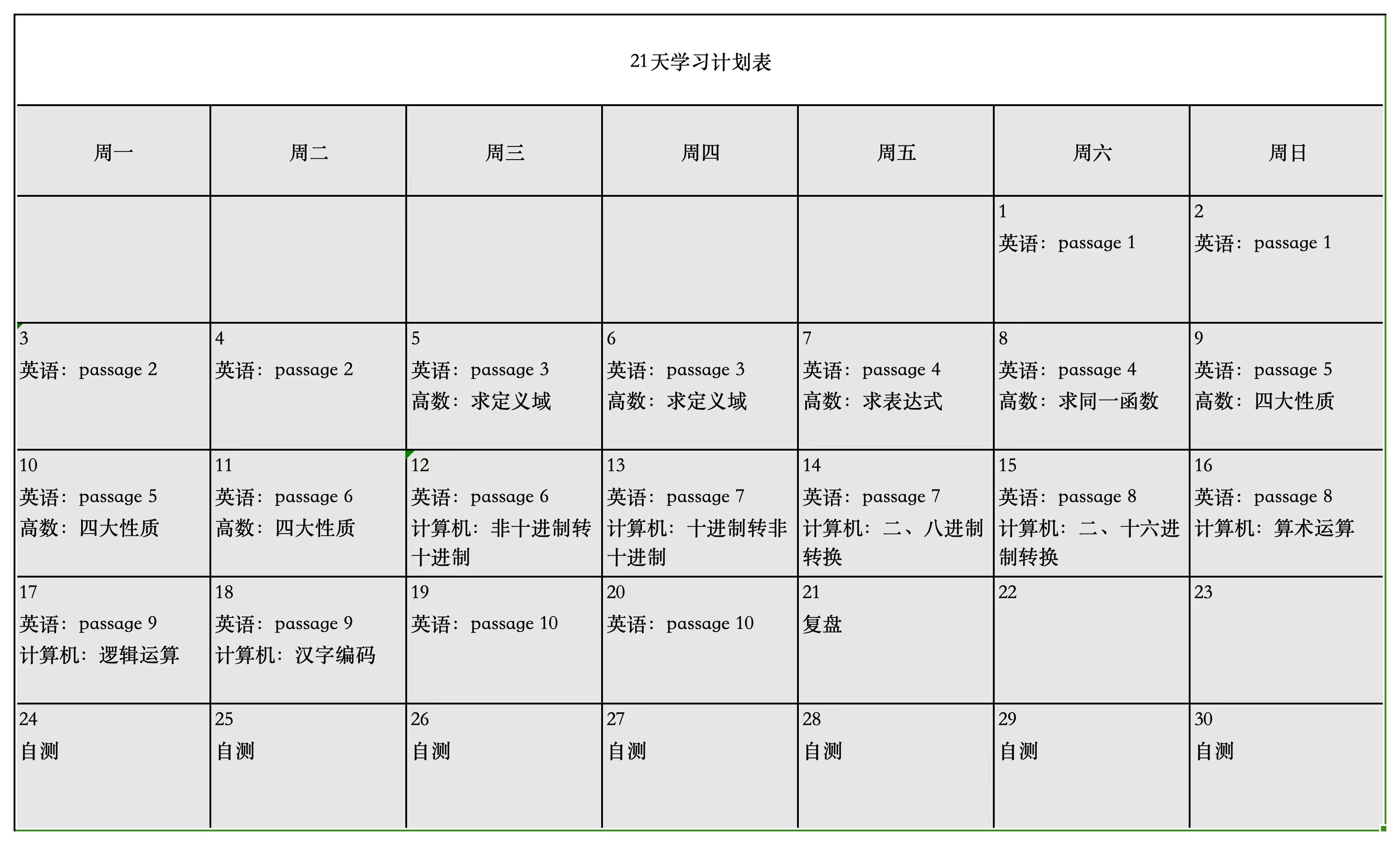 进行时21天学习计划表进行时···21 days of english vocabulary