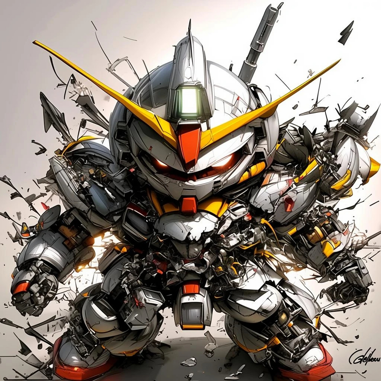 ai生成的一组机动战士高达插画作品,赋予了机体q版的形象,为角色增添