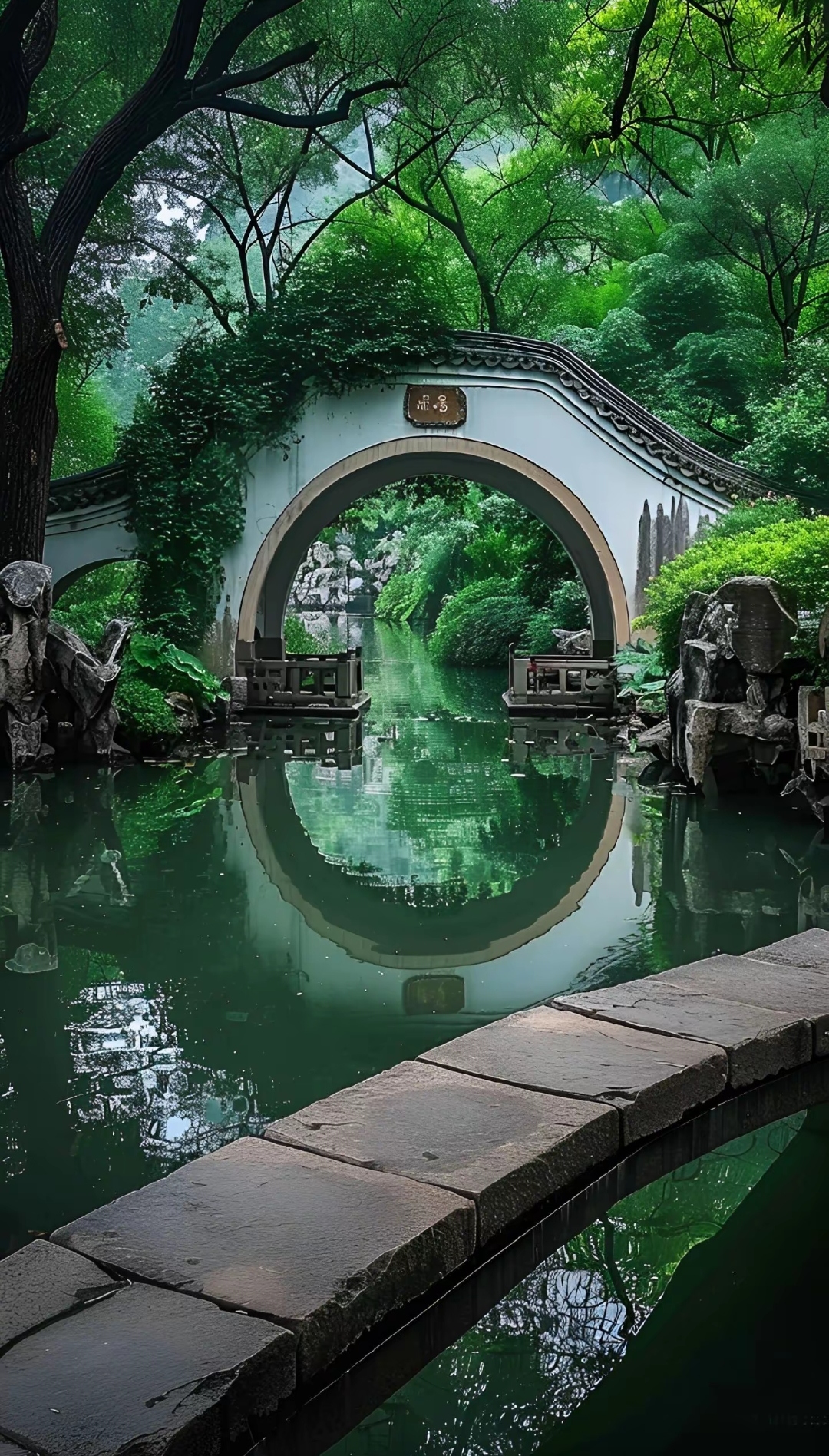 园中的亭台楼阁与山水花木融为一体,相得益彰,令人流连忘返