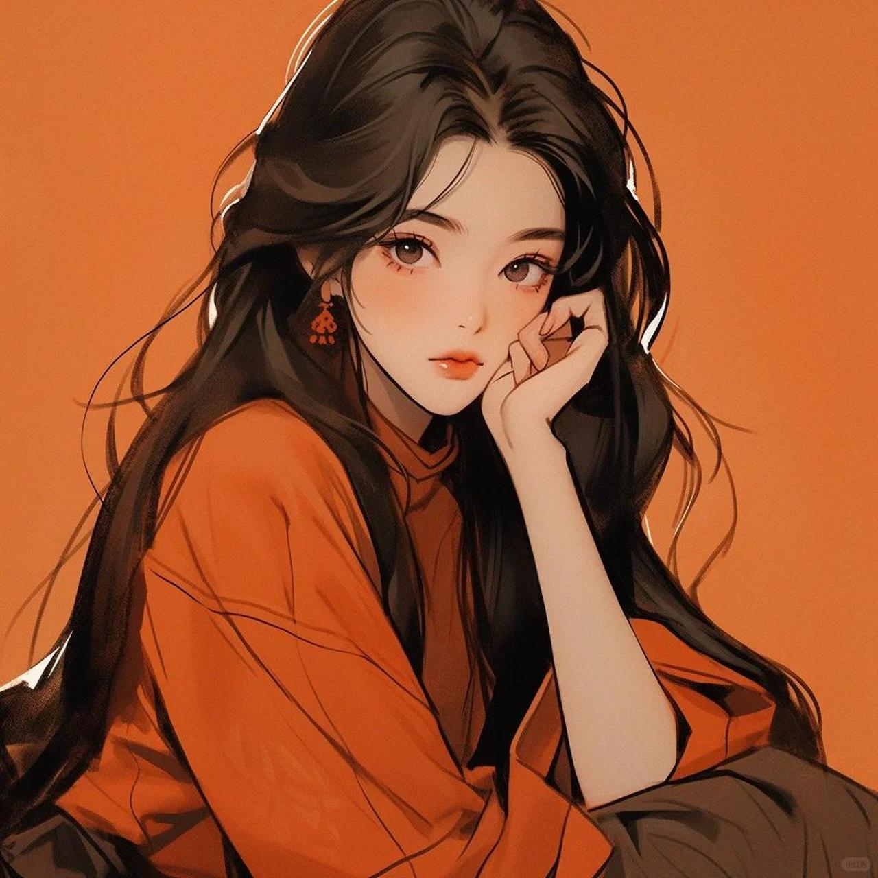 极简主义|女生头像,橙色心情